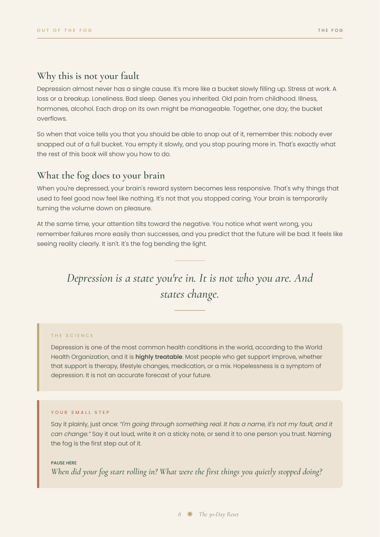 An interior page from Out of the Fog on why this is not your fault